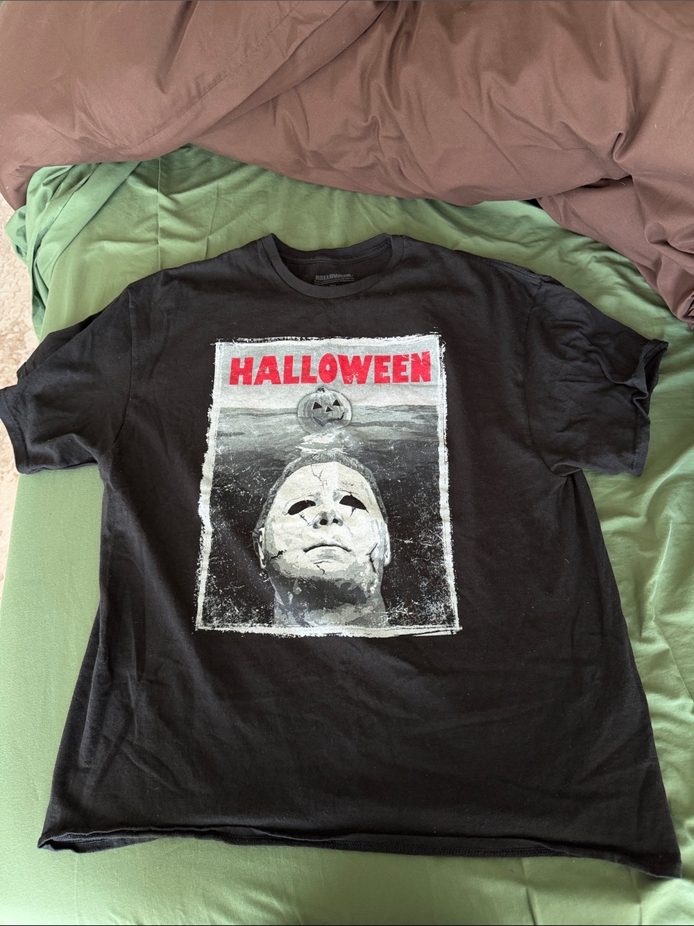 Halloween Michael Myers Graphic Tee - Black with Red & White Print